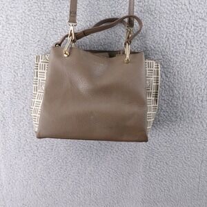Anne Klein Brown Leather‎ Geometric Print Convertible Shoulder Crossbody Bag